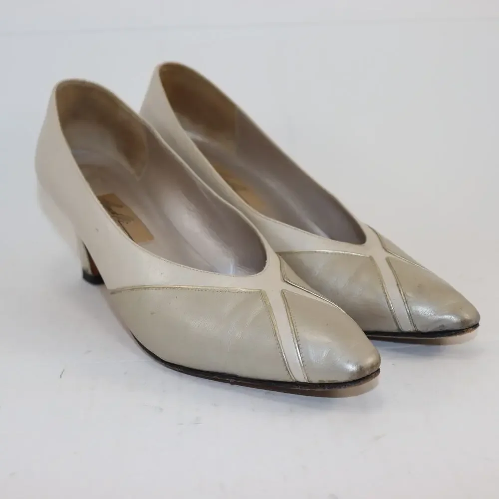 Vintage Amalfi Cream & Gold Leather Heels – Size 9AAA, Made in Italy